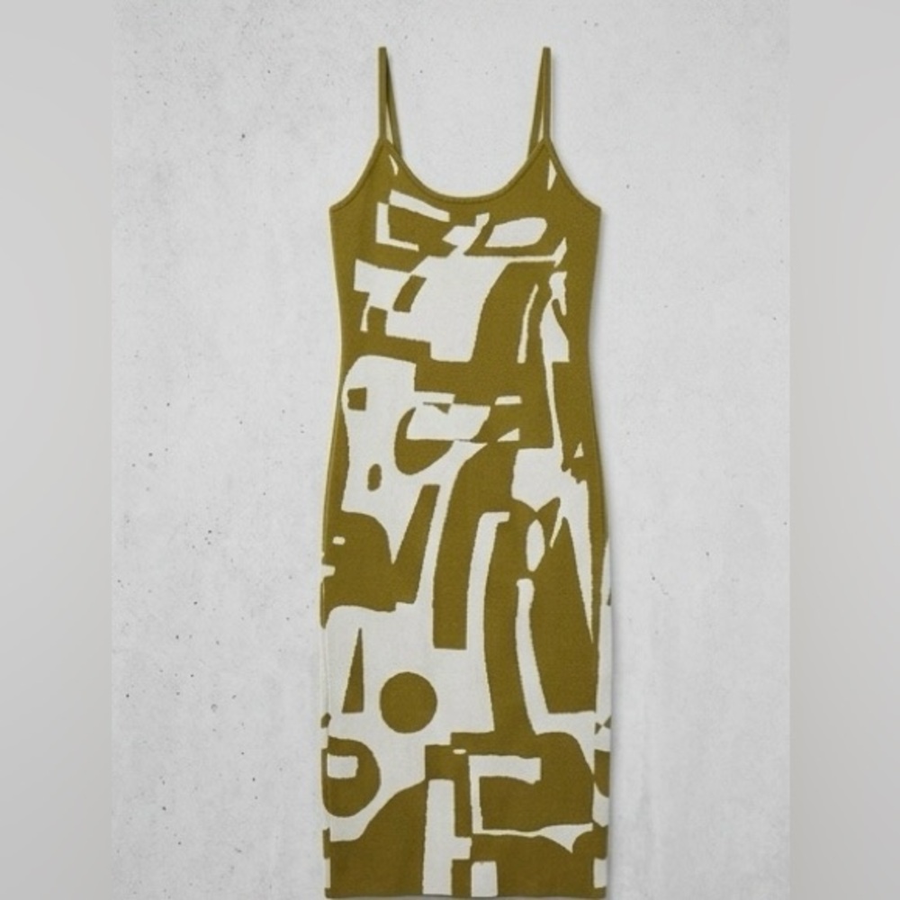Olive & White Abstract Print Slip Sweater Dress